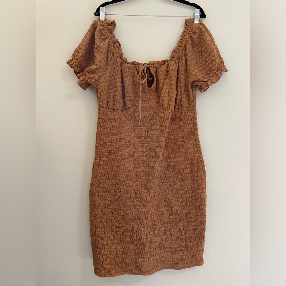 NWT Forever 21 Off‎ the Shoulder Bodycon Smocked Dress with Puff Sleeves - 0X